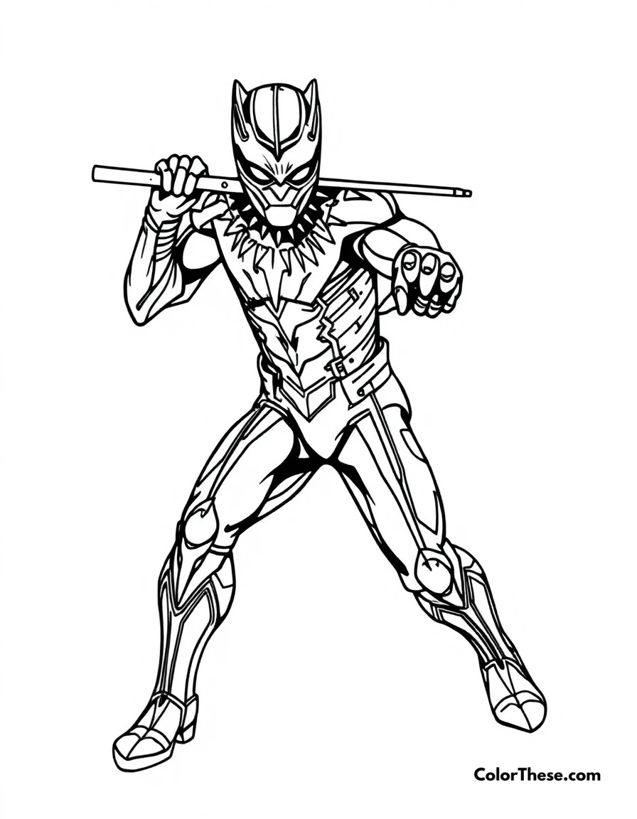 Free printable black panther's prowl coloring page for kids and adults. Black Panther in a stealthy hunting pose with his suit glowing.