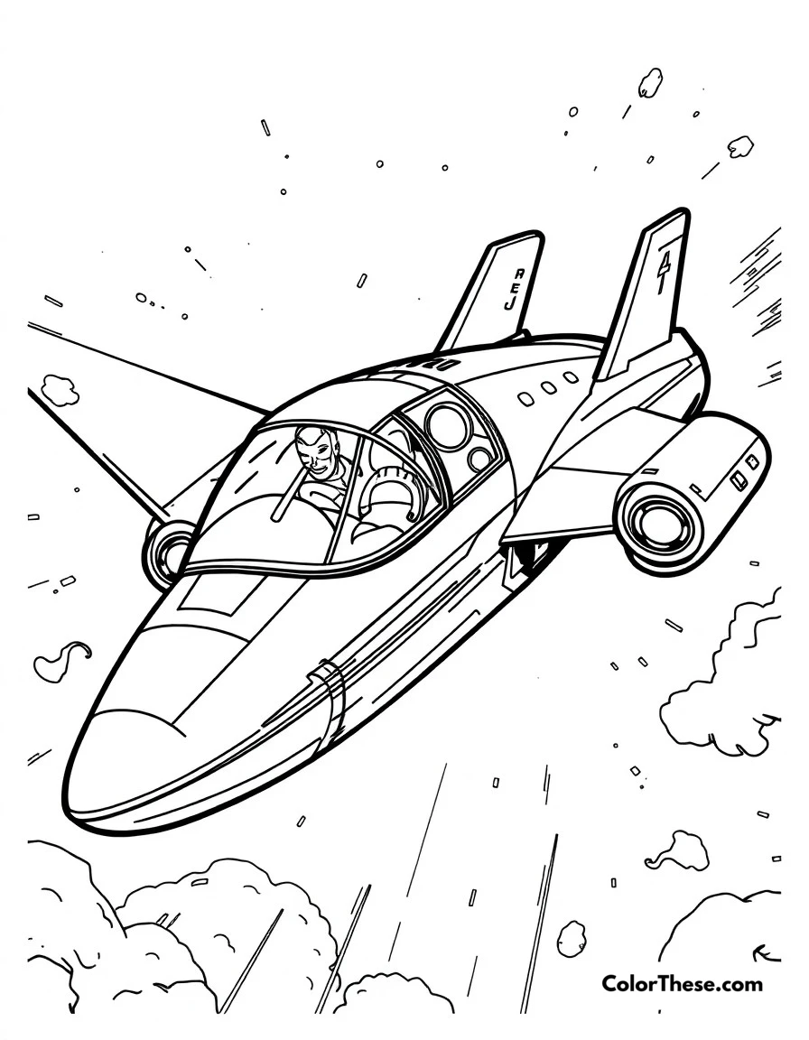 Free printable quinjet attack coloring page for kids and adults. The Avengers' Quinjet in flight during a mission.