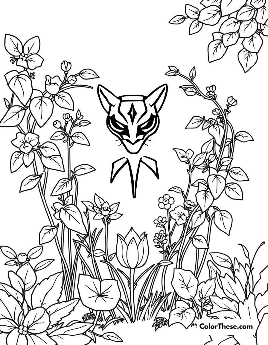 Free printable heart-shaped herb coloring page for kids and adults. The sacred Heart-Shaped Herb garden that gives the Black Panther his powers.