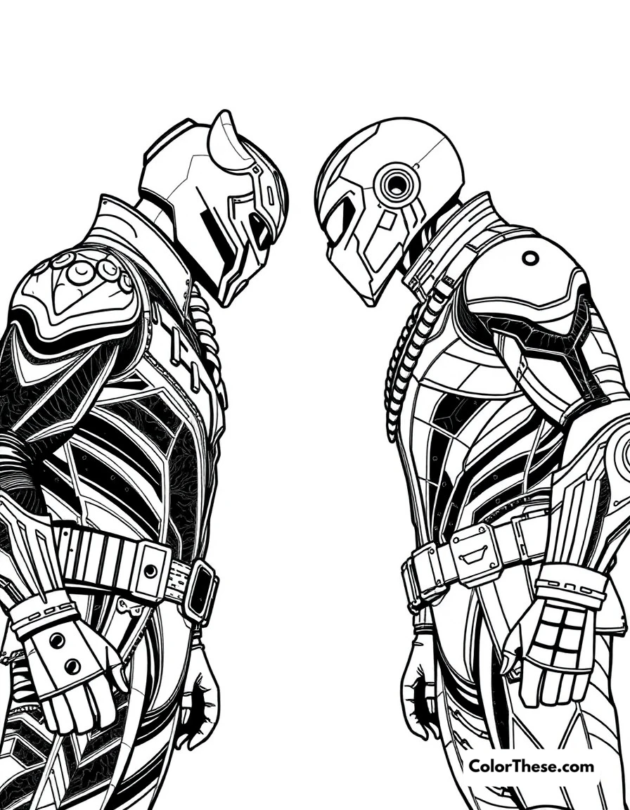Free printable killmonger battle coloring page for kids and adults. T'Challa facing off against Killmonger in their high-tech suits.