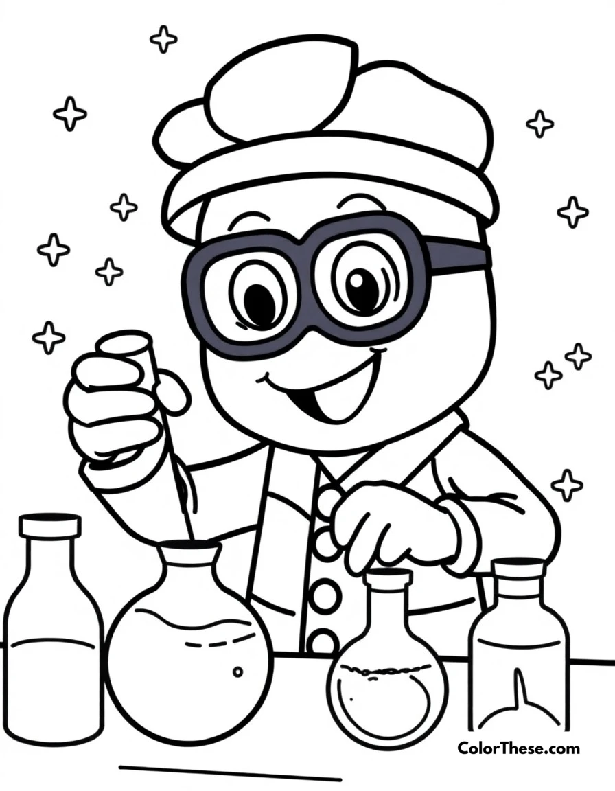 Free printable science lab fun coloring page for kids and adults. Blippi conducting fun and safe science experiments for kids.