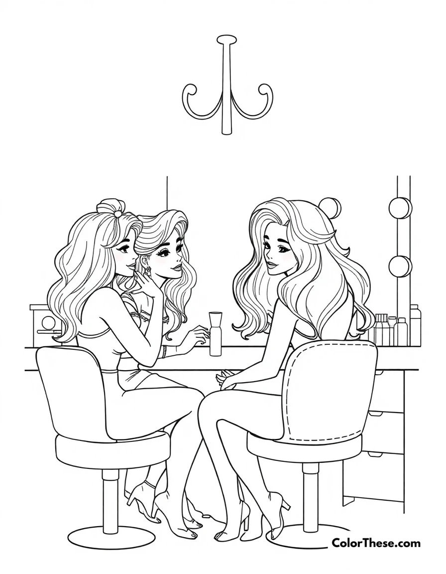 Free printable bratz beauty salon coloring page for kids and adults. The girls getting glamorous makeovers at their favorite beauty salon.
