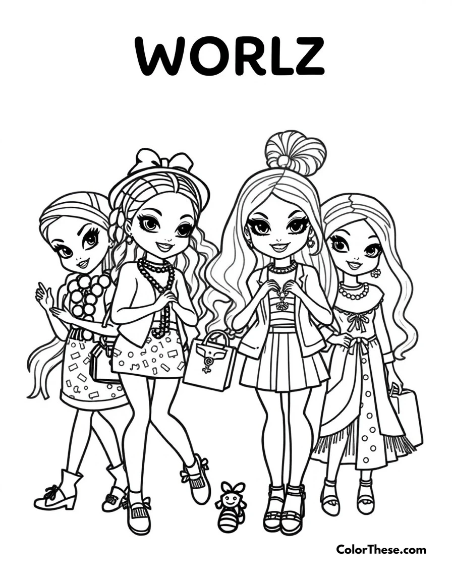 Free printable bratz world tour coloring page for kids and adults. The Bratz traveling the world in outfits inspired by different cultures.