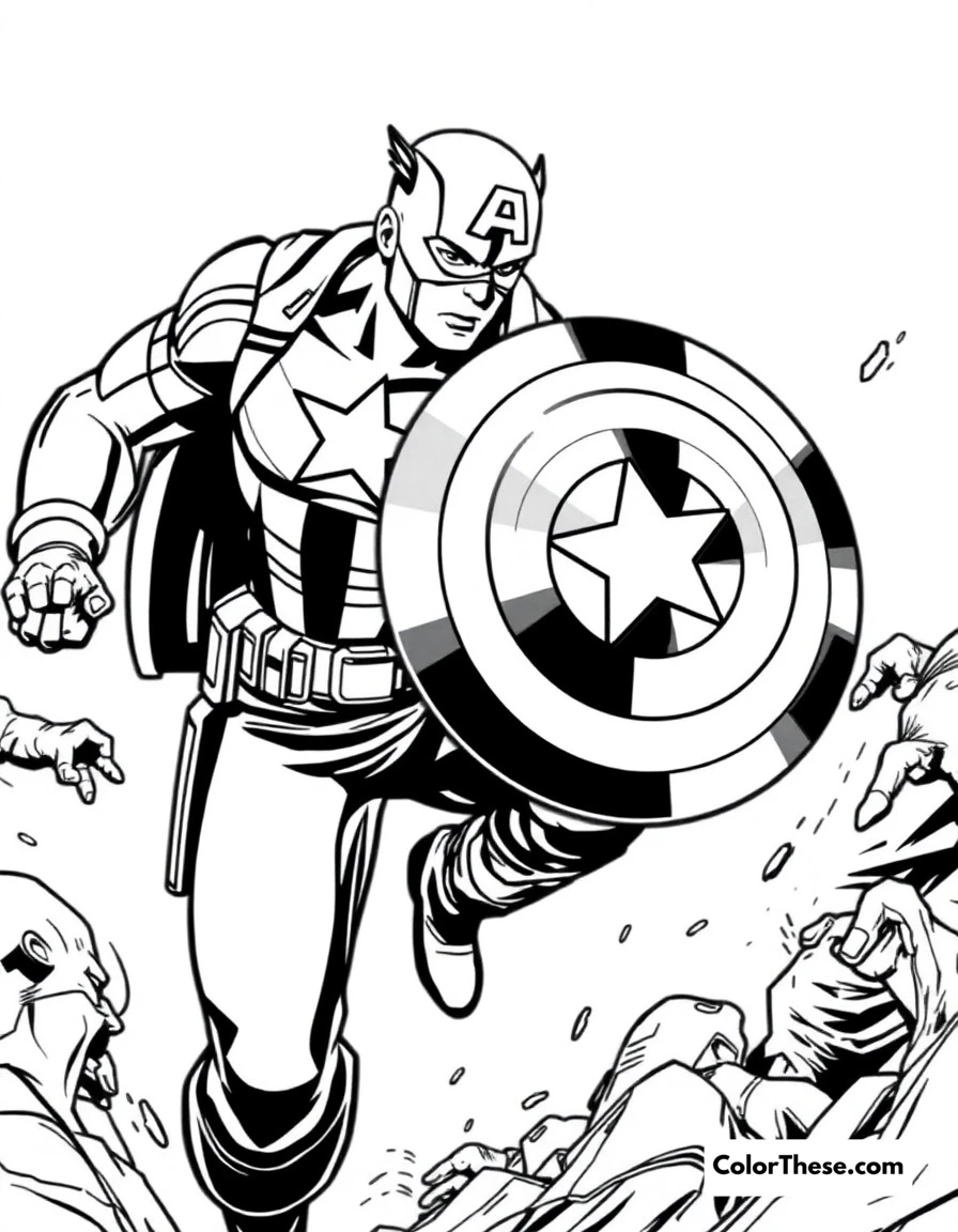 Free printable captain america shield block coloring page for kids and adults. Captain America blocking an attack with his indestructible shield.