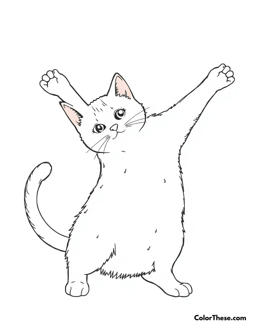Free printable cat stretching coloring page for kids and adults. A cat doing its graceful morning stretch, showing off its flexible pose.
