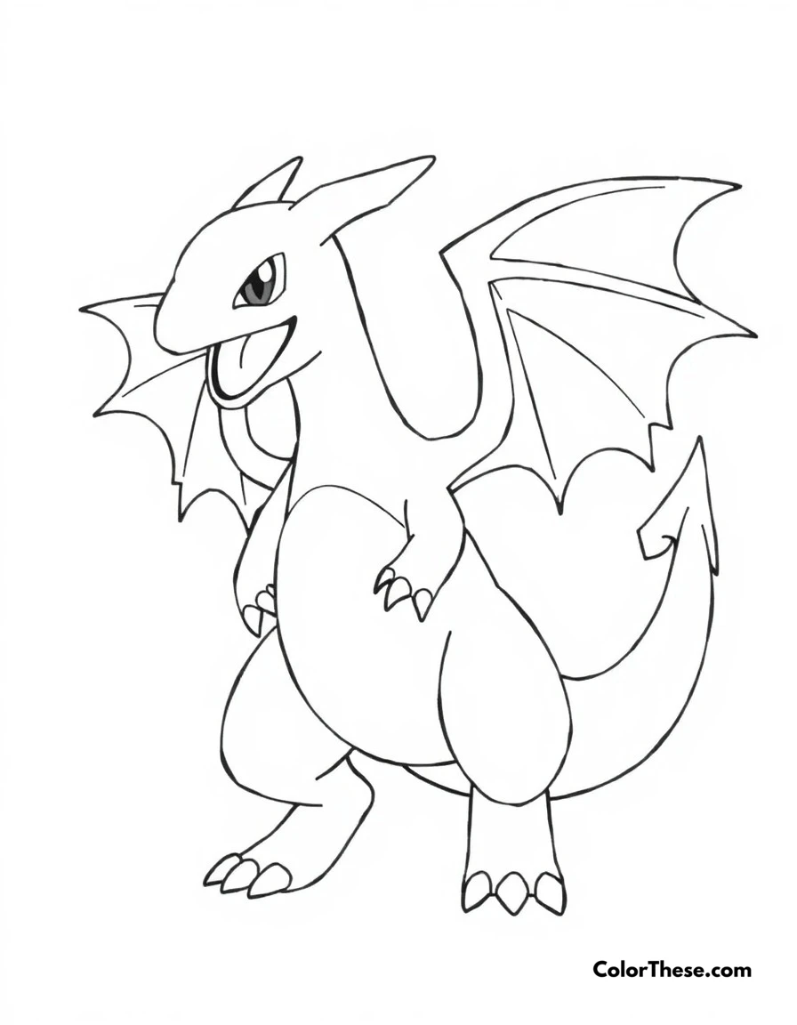 Free printable charizard mega evolution y coloring page for kids and adults. Mega Charizard Y with its distinctive wing design and slender form.