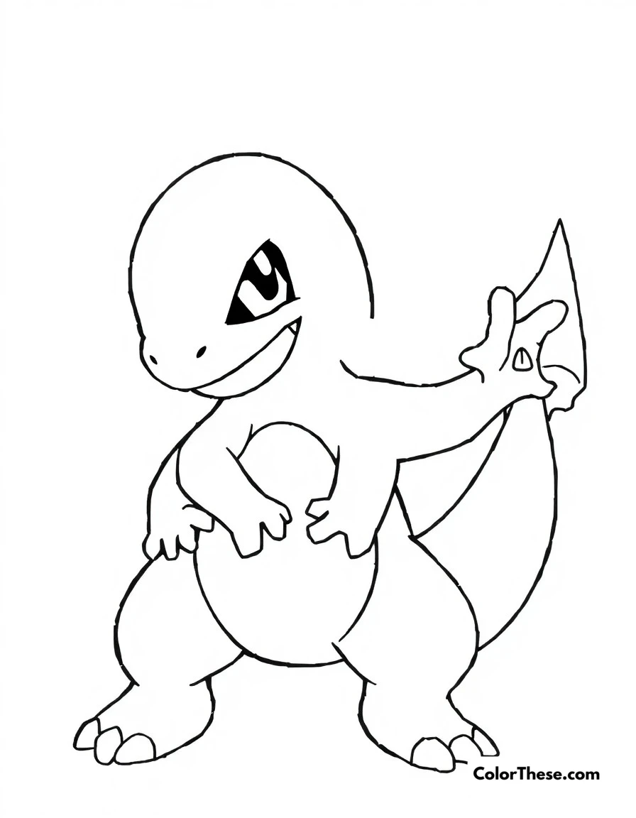 Free printable charmander's first battle coloring page for kids and adults. Charmander experiencing its very first Pokémon battle with determination.