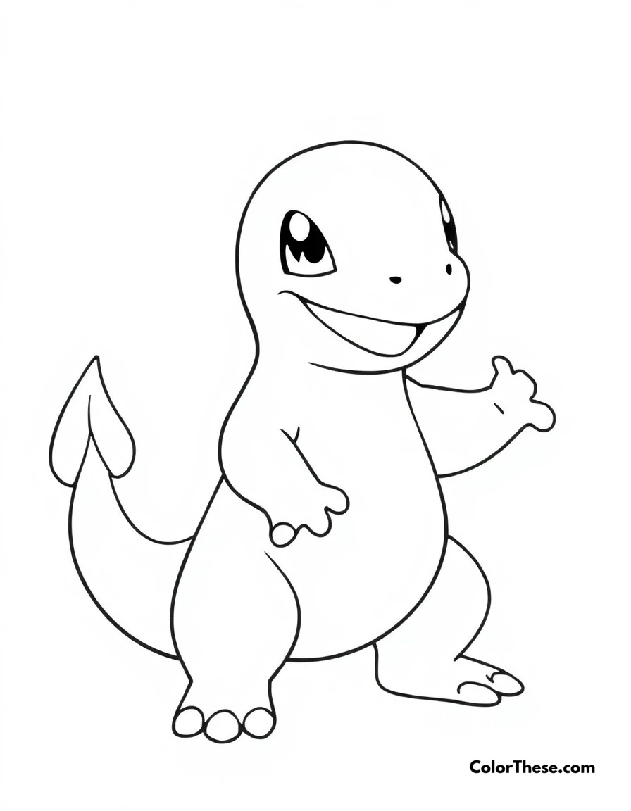 Free printable charmander training day coloring page for kids and adults. Charmander practicing its moves with determination and focus.