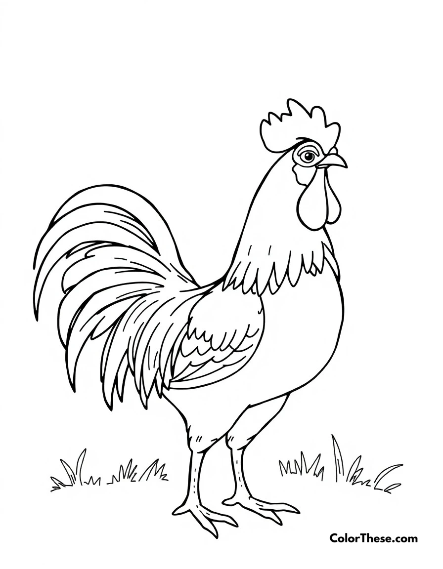 Free printable chicken morning call coloring page for kids and adults. A rooster announcing the morning with his signature crow.
