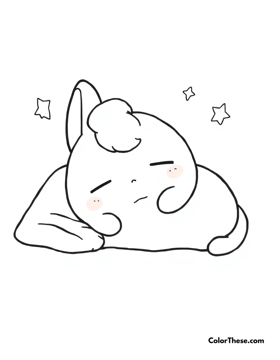 Free printable cinnamoroll dreaming coloring page for kids and adults. A peaceful scene of Cinnamoroll napping and having sweet dreams.