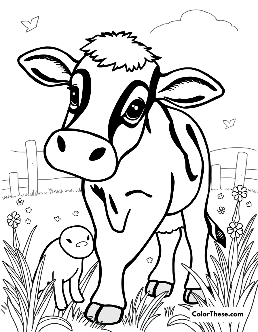 Free printable farm visit coloring page for kids and adults. JJ learning about animals and life on the farm.