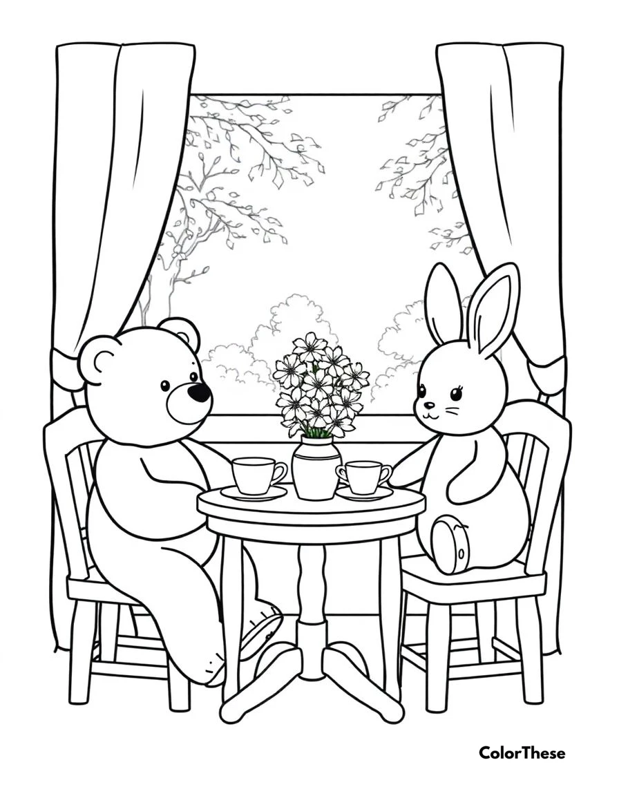Cozy Bear Bunny Coloring Pages