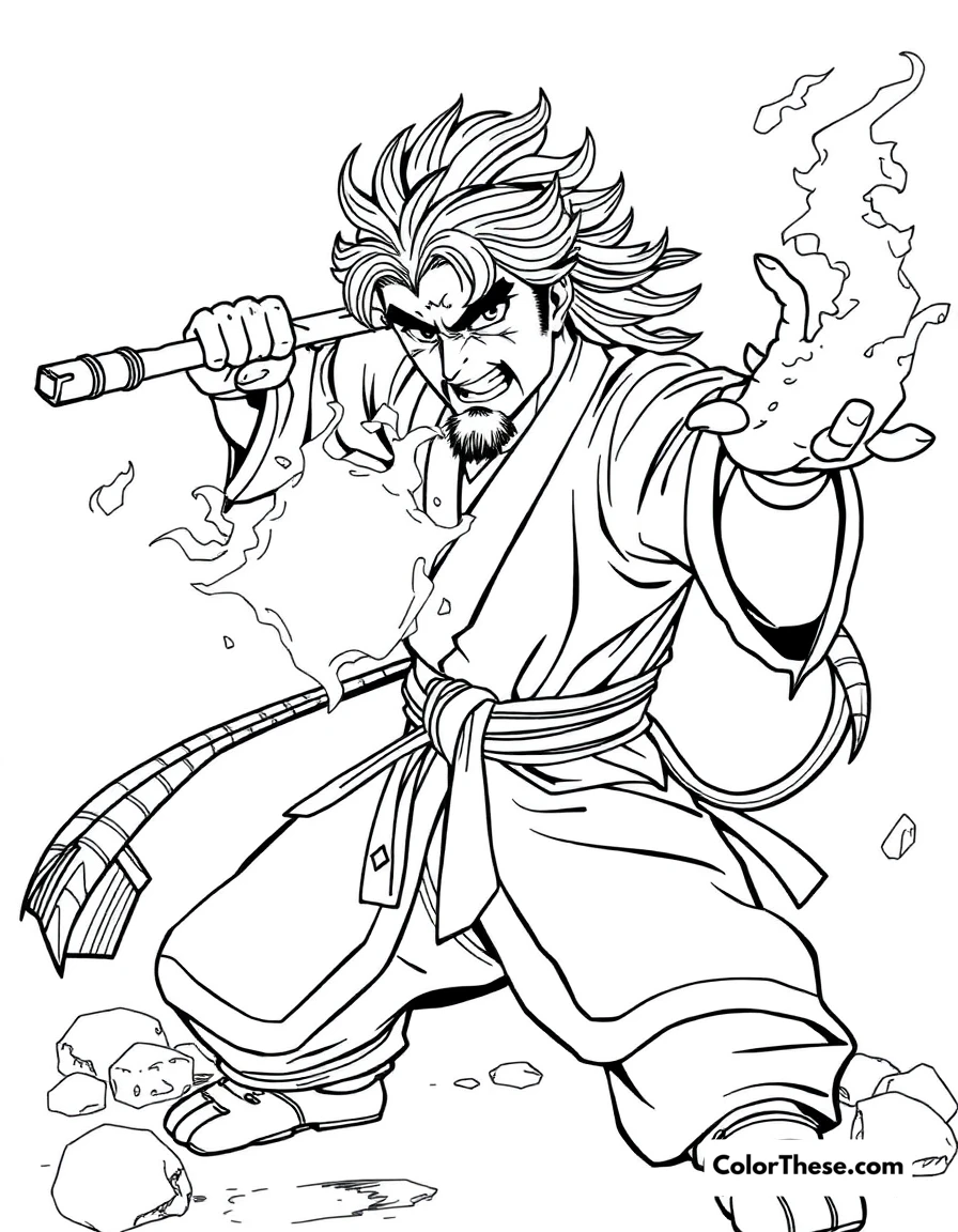 Free printable gyomei's stone breathing coloring page for kids and adults. Gyomei Himejima wielding his Stone Breathing techniques.