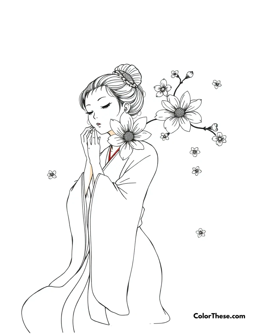 Free printable kanao's flower breathing coloring page for kids and adults. Kanao performing her refined Flower Breathing technique.