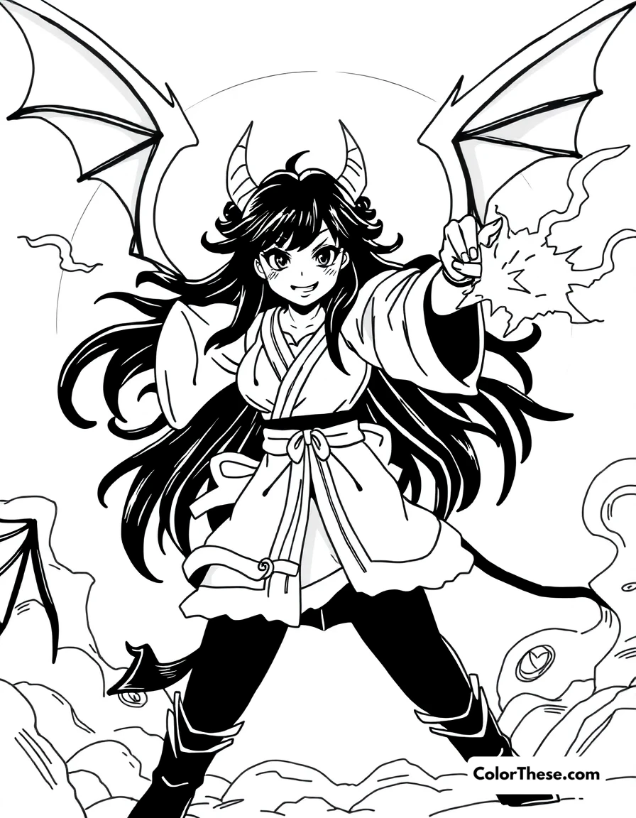 Free printable nezuko unleashed coloring page for kids and adults. Nezuko displaying her demon powers while protecting others.