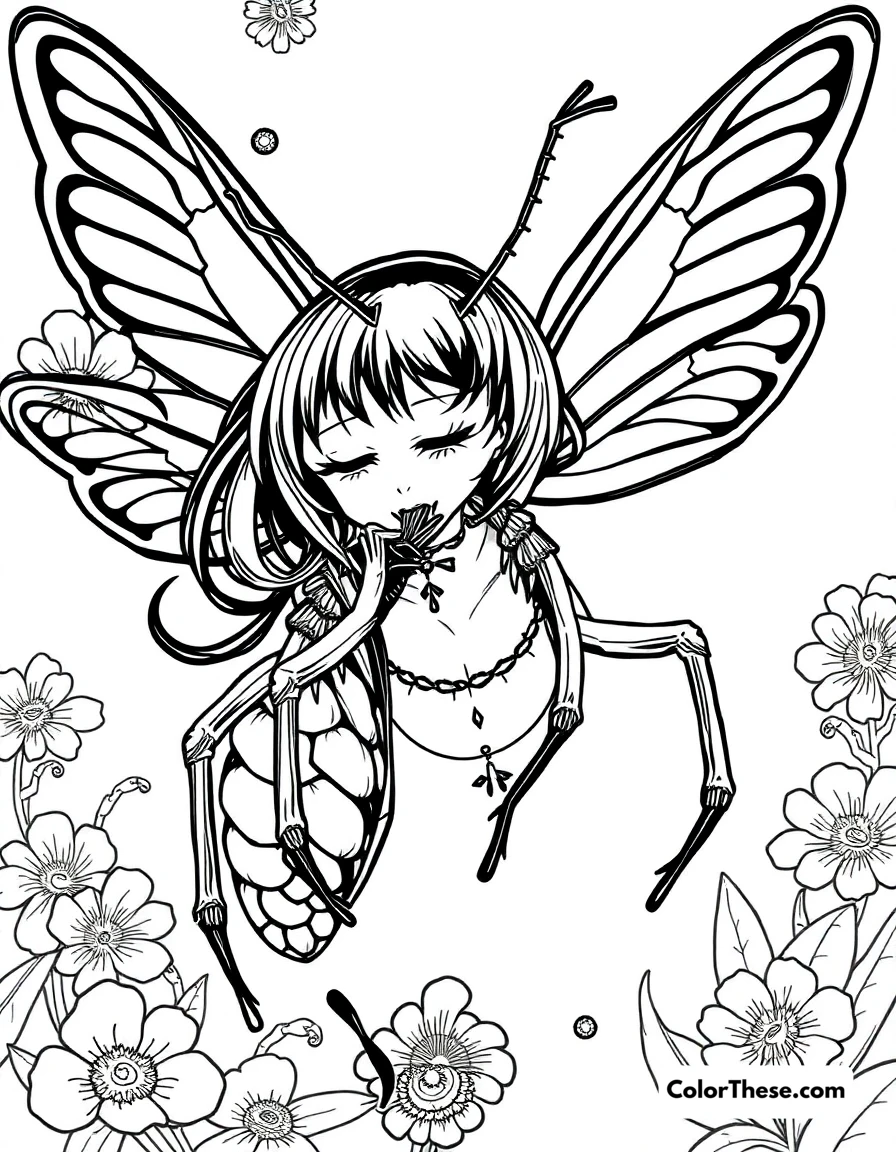 Free printable shinobu's insect breathing coloring page for kids and adults. Shinobu Kocho using her unique Insect Breathing style.