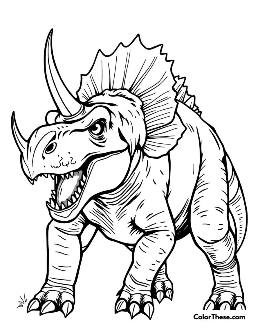 Free printable spiked carnotaurus coloring page for kids and adults. A horned Carnotaurus showing its unique predatory features.