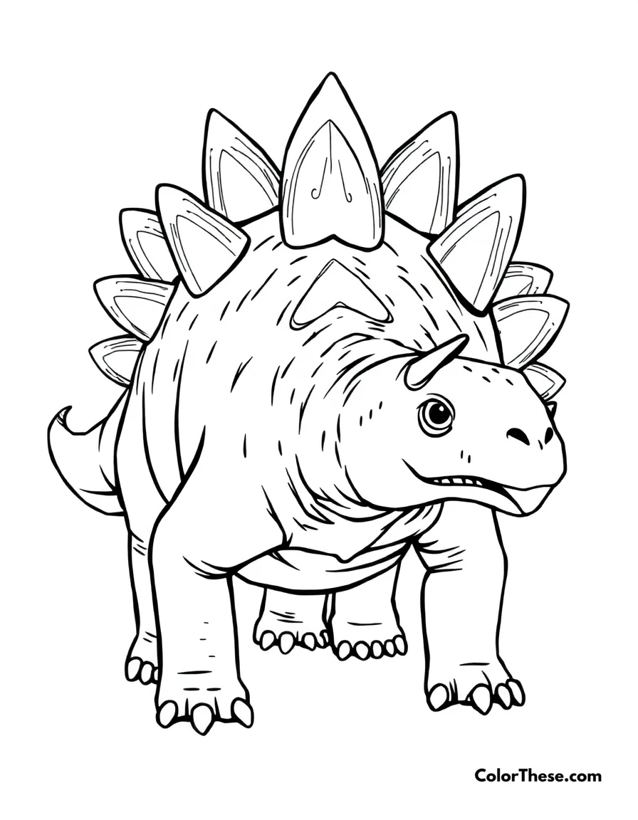 Free printable spiky stegosaurus coloring page for kids and adults. A defensive Stegosaurus showing its impressive back plates.