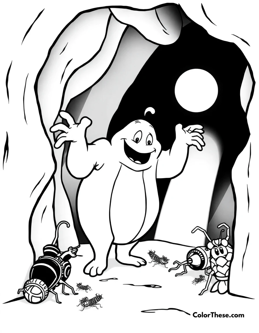 Free printable oogie boogie in his lair coloring page for kids and adults. Oogie Boogie (Disney) standing in his lair with bugs crawling around.