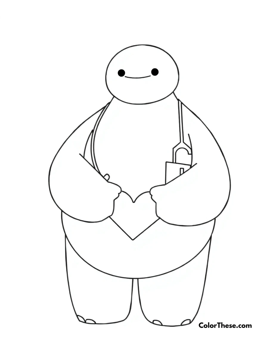 Free printable baymax's care coloring page for kids and adults. Baymax providing healthcare with his gentle nature.