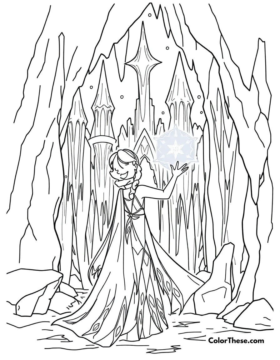 Free printable elsa's ice palace coloring page for kids and adults. Elsa creating her magnificent ice palace with her powers.