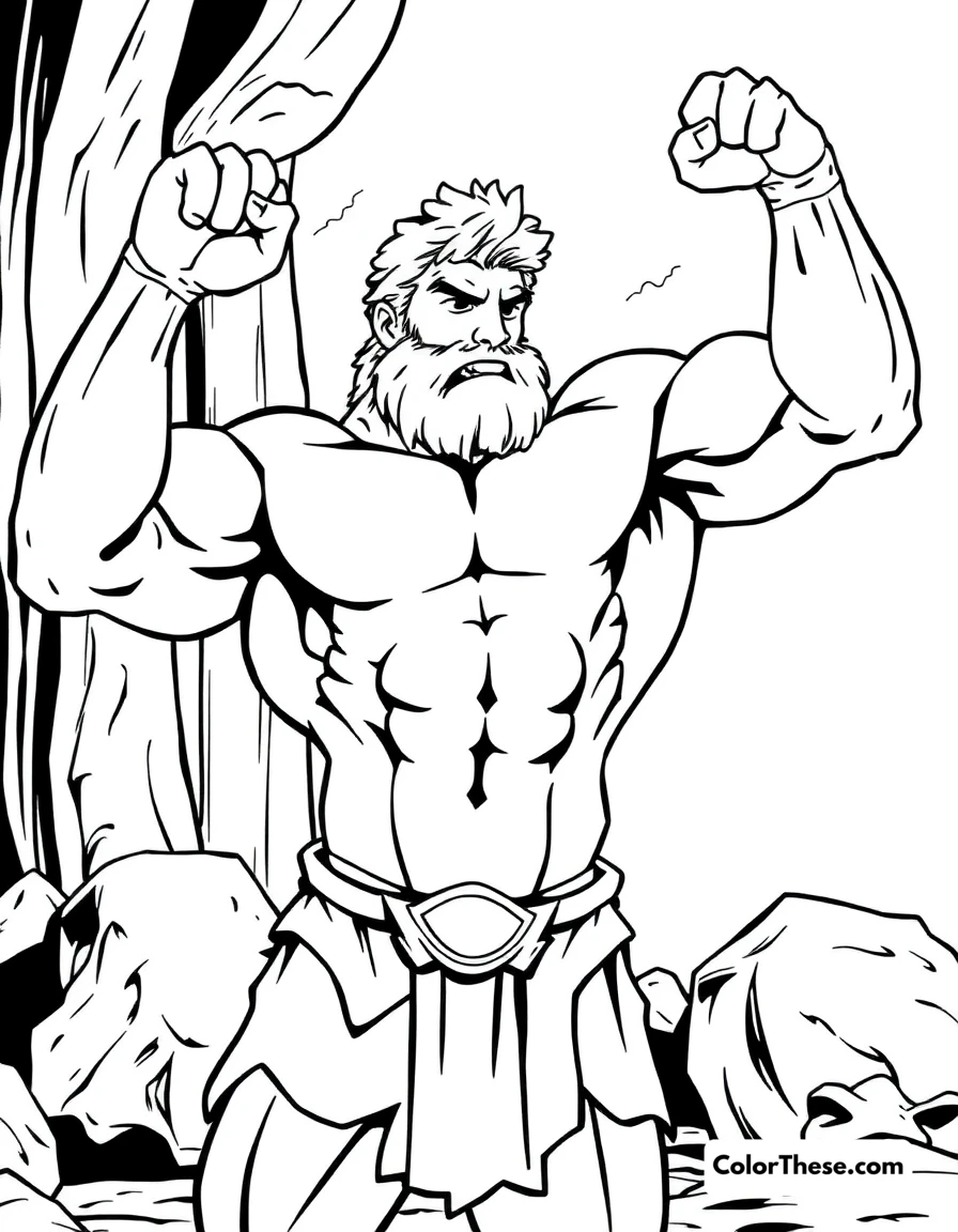 Free printable hercules's strength coloring page for kids and adults. Hercules showing his godlike strength in training.