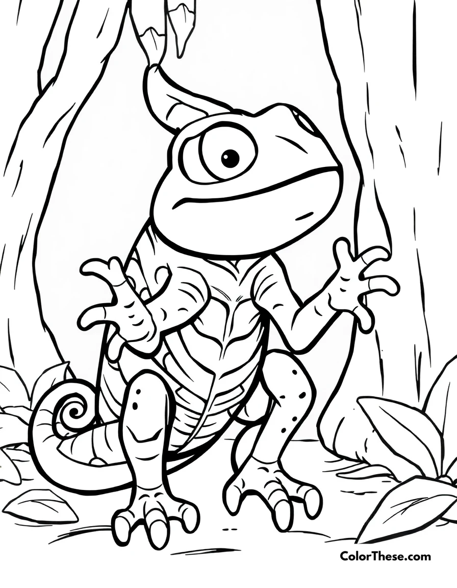 Free printable pascal's colors coloring page for kids and adults. Pascal showing off his colorful camouflage abilities.