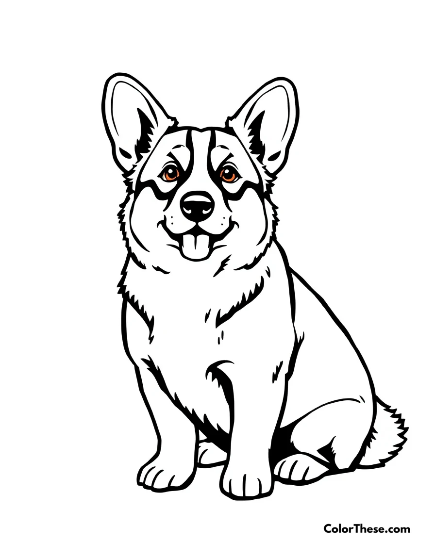 Free printable corgi coloring page for kids and adults. A Corgi with its short legs and fluffy tail.