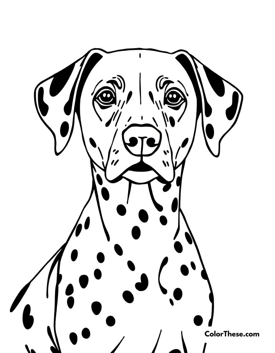Free printable dalmatian coloring page for kids and adults. A Dalmatian with its iconic spots and sleek coat.
