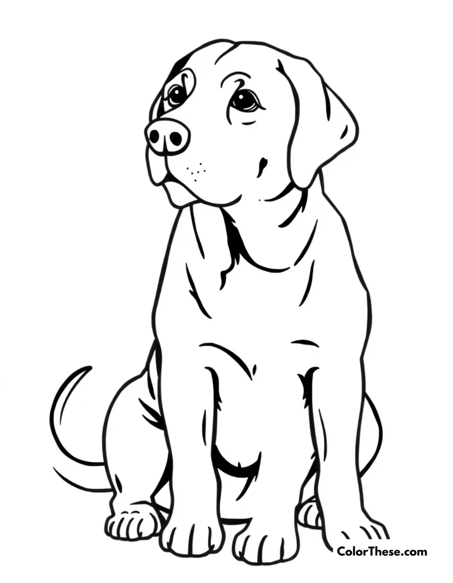 Free printable loyal labrador coloring page for kids and adults. A Labrador retriever sitting patiently with a wagging tail.