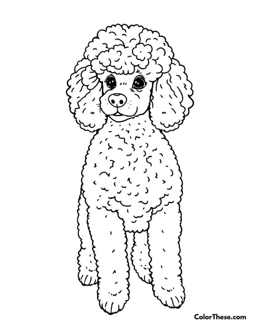 Free printable poodle coloring page for kids and adults. A Poodle with its curly fur and elegant stance.