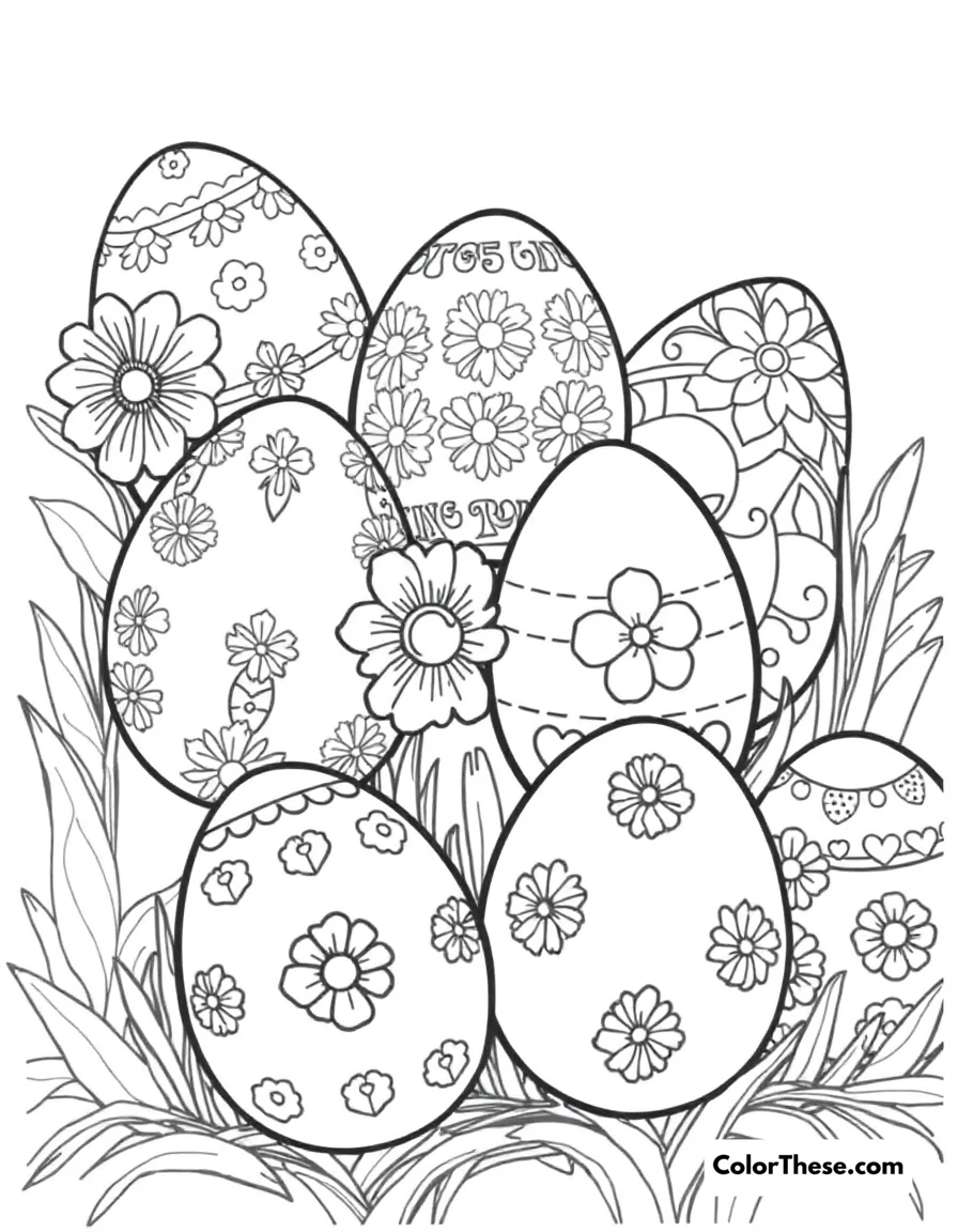 Free printable easter eggs coloring page for kids and adults. A collection of beautifully decorated Easter eggs.