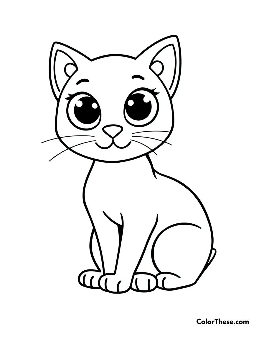 Free printable cute cat coloring page for kids and adults. A simple cat design with big eyes and a playful pose.