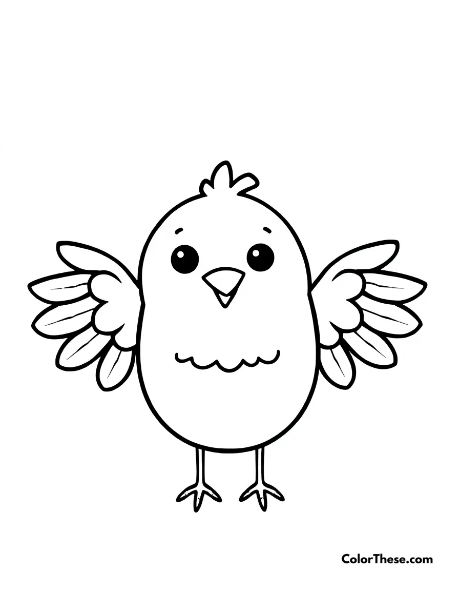 Free printable little bird coloring page for kids and adults. A simple bird design with wings and a cheerful expression.