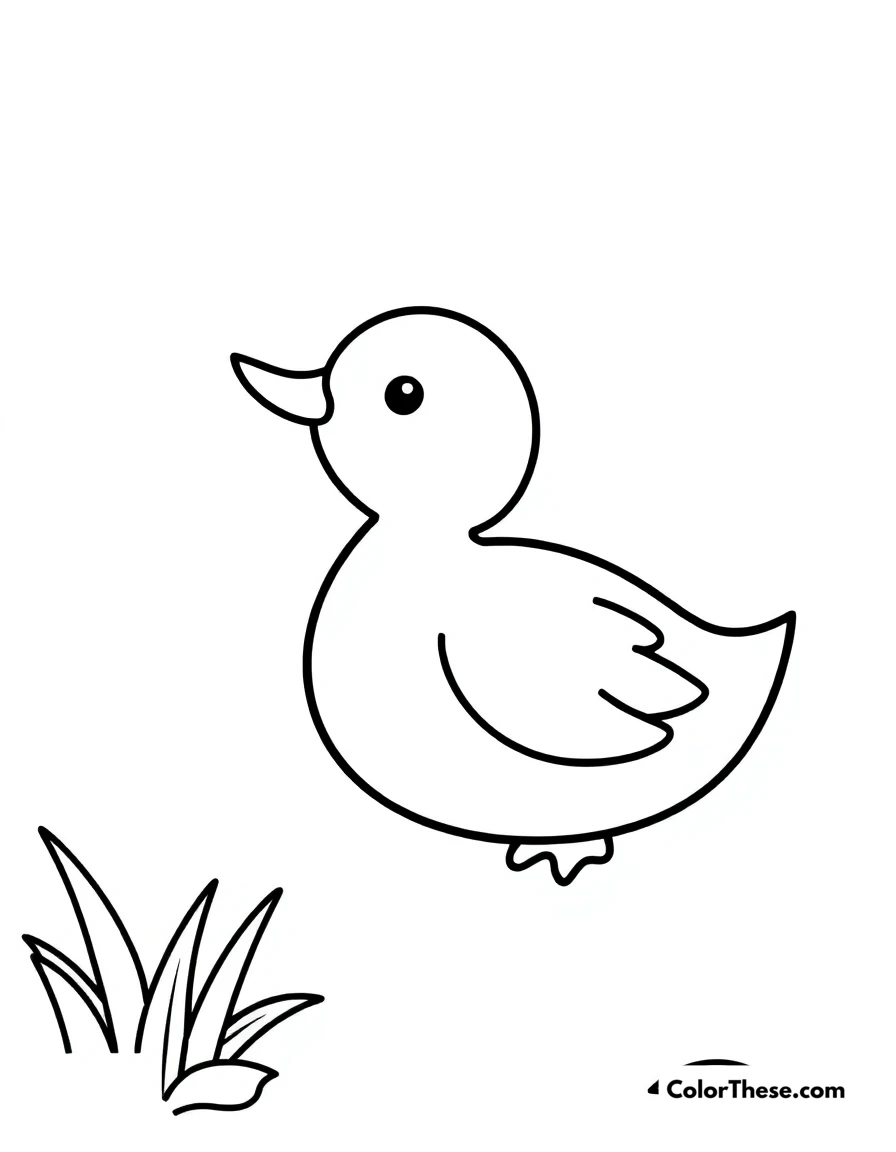 Free printable little duck coloring page for kids and adults. A simple duck design with a beak and a pond.