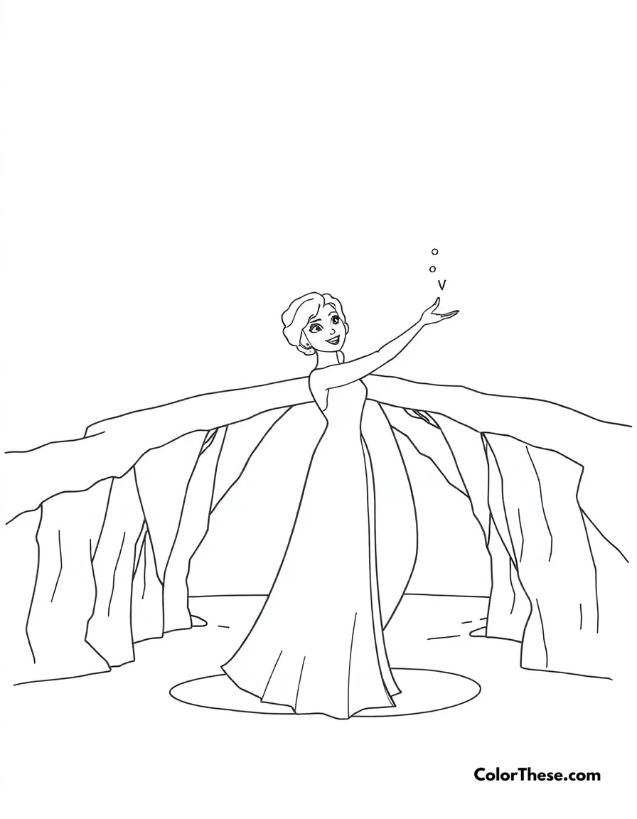 Free printable elsa and the ice bridge coloring page for kids and adults. Elsa creating an ice bridge with her powers.