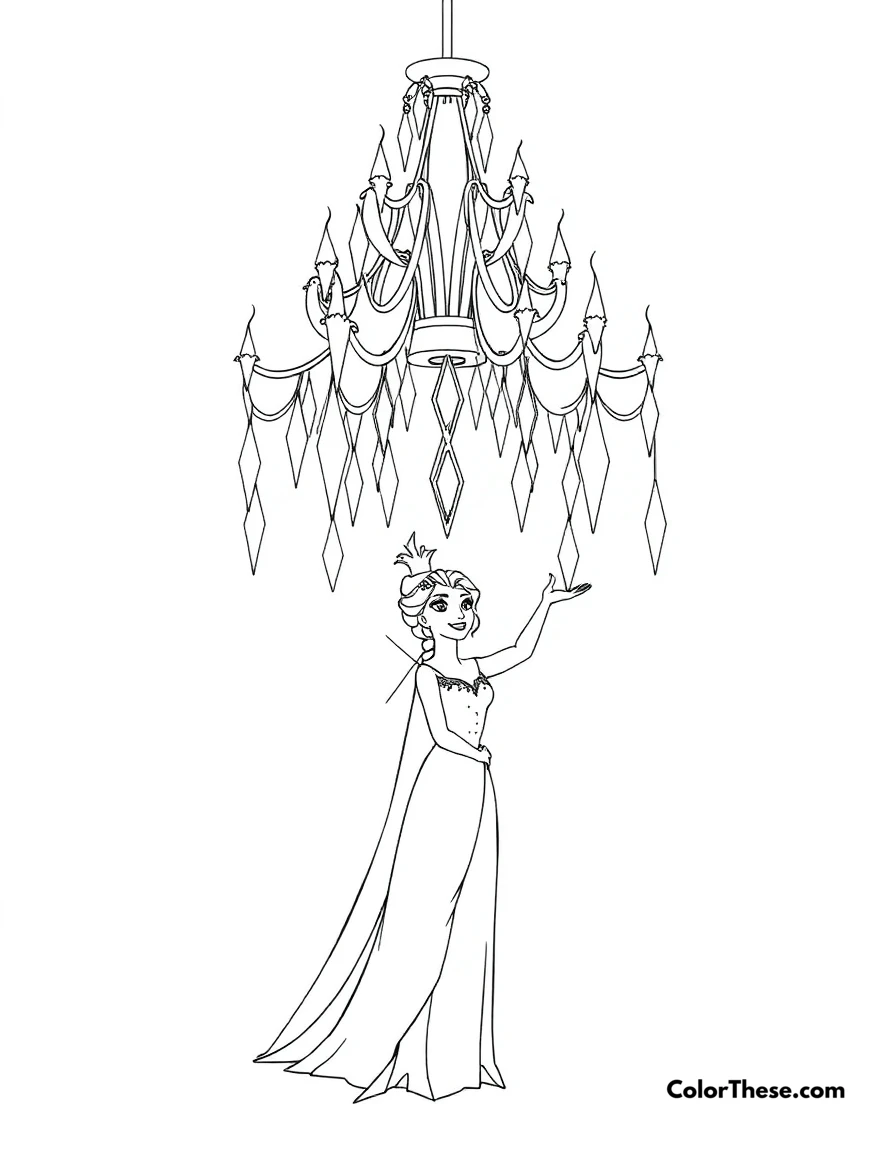 Free printable elsa's ice chandelier coloring page for kids and adults. Elsa creating a stunning ice chandelier with her powers.