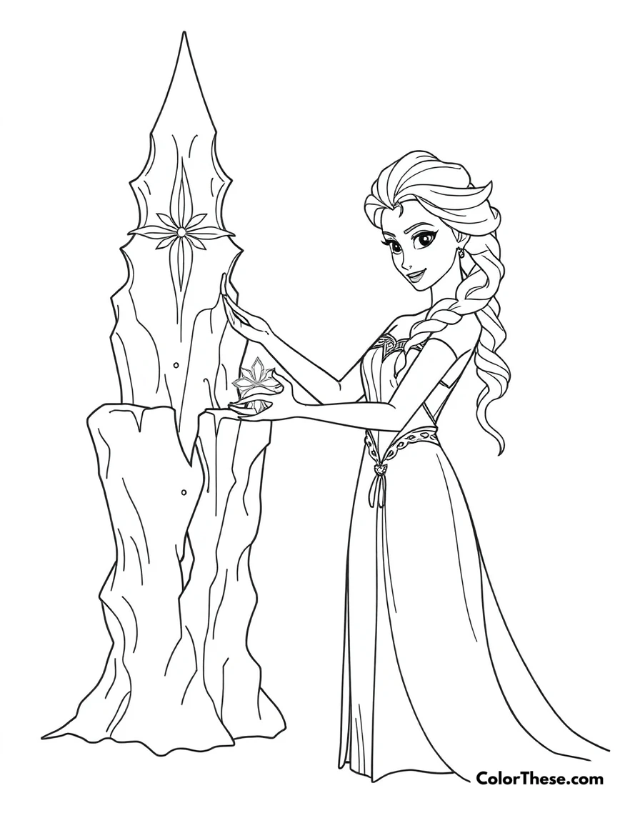 Free printable elsa's ice sculptures coloring page for kids and adults. Elsa creating beautiful ice sculptures with her powers.