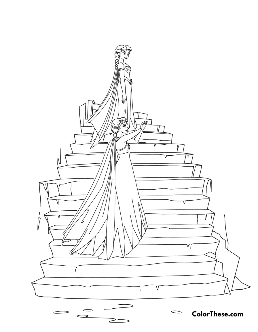 Free printable elsa's ice staircase coloring page for kids and adults. Elsa creating a stunning ice staircase with her powers.