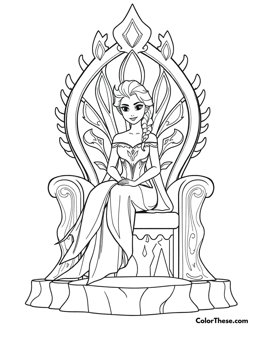 Free printable elsa's ice throne coloring page for kids and adults. Elsa sitting on her majestic ice throne.