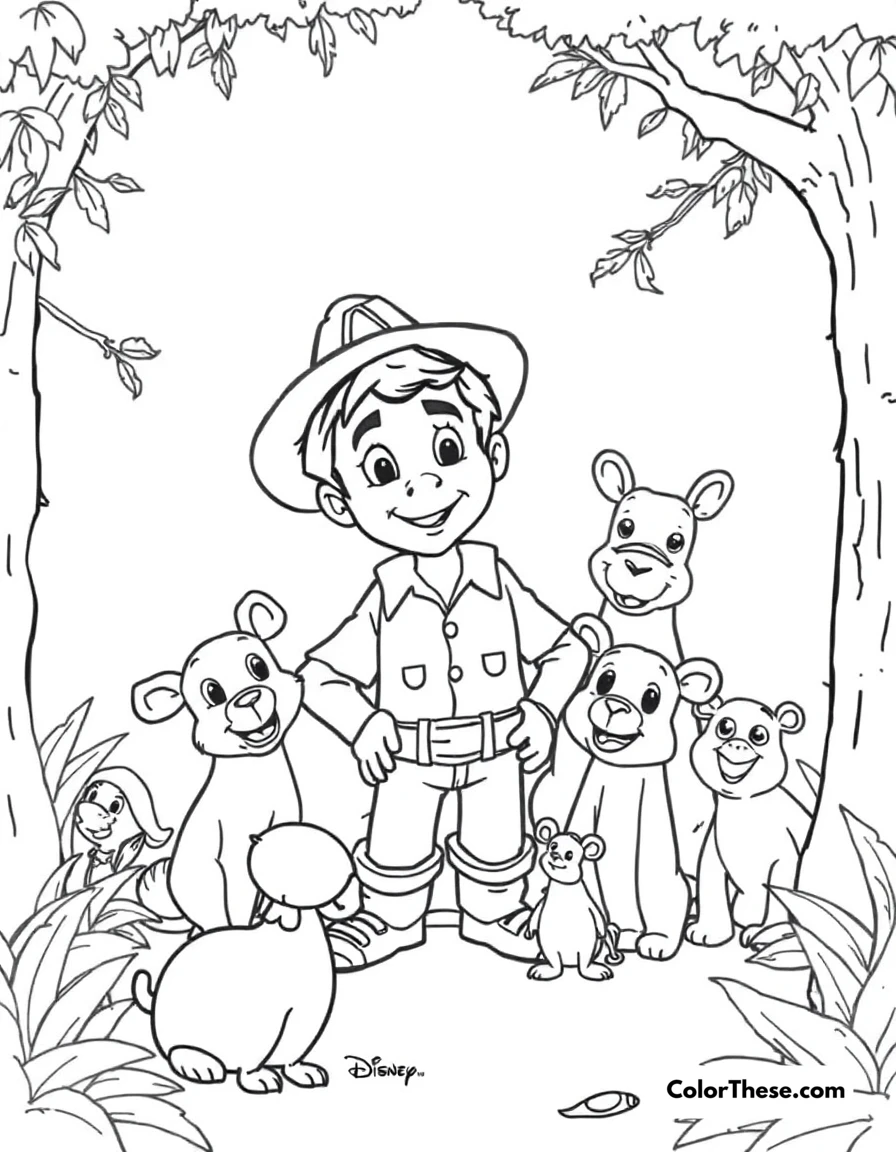 Free printable antonio and the animals coloring page for kids and adults. Antonio surrounded by his animal friends in Encanto (Disney).