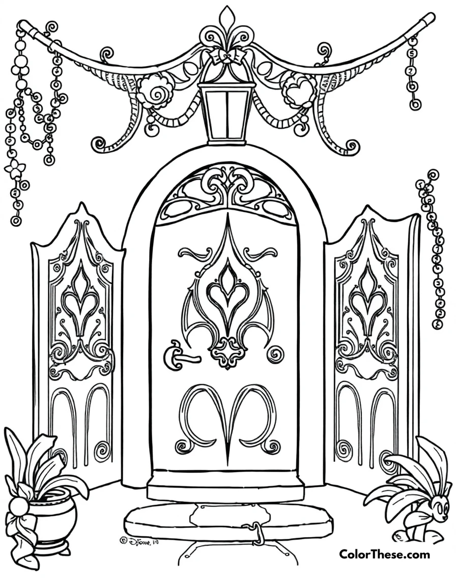 Free printable the casita's magical doors coloring page for kids and adults. The magical doors of the casita, each representing a family member's gift in Encanto (Disney).