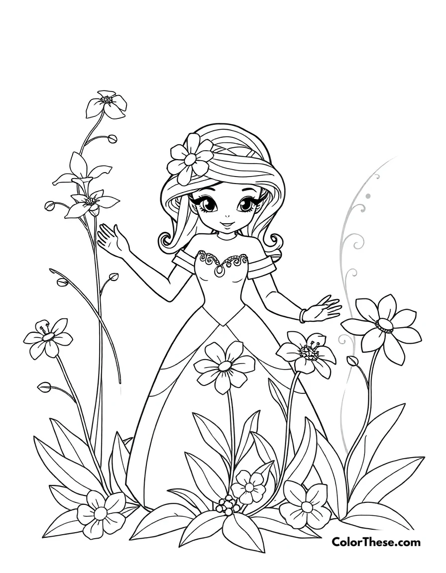 Free printable isabela's new flowers coloring page for kids and adults. Isabela creating new, unique flowers with her powers in Encanto (Disney).