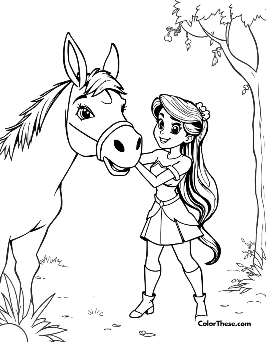 Free printable luisa lifting the donkeys coloring page for kids and adults. Luisa using her super strength to lift donkeys in Encanto (Disney).