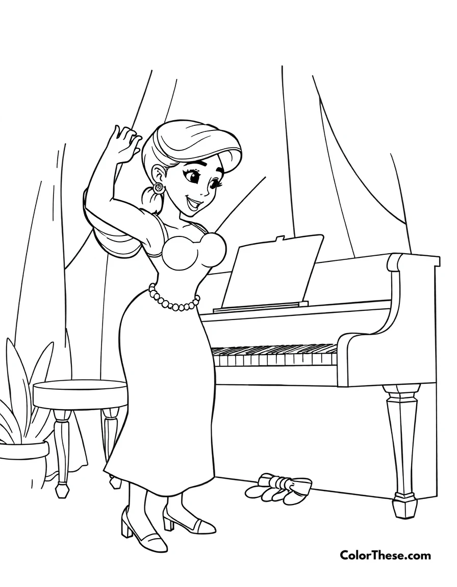 Free printable luisa and the piano coloring page for kids and adults. Luisa lifting a piano with her super strength in Encanto (Disney).