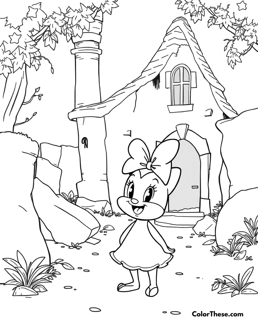 Free printable mirabel and the broken casita coloring page for kids and adults. Mirabel standing in front of the broken casita in Encanto (Disney).