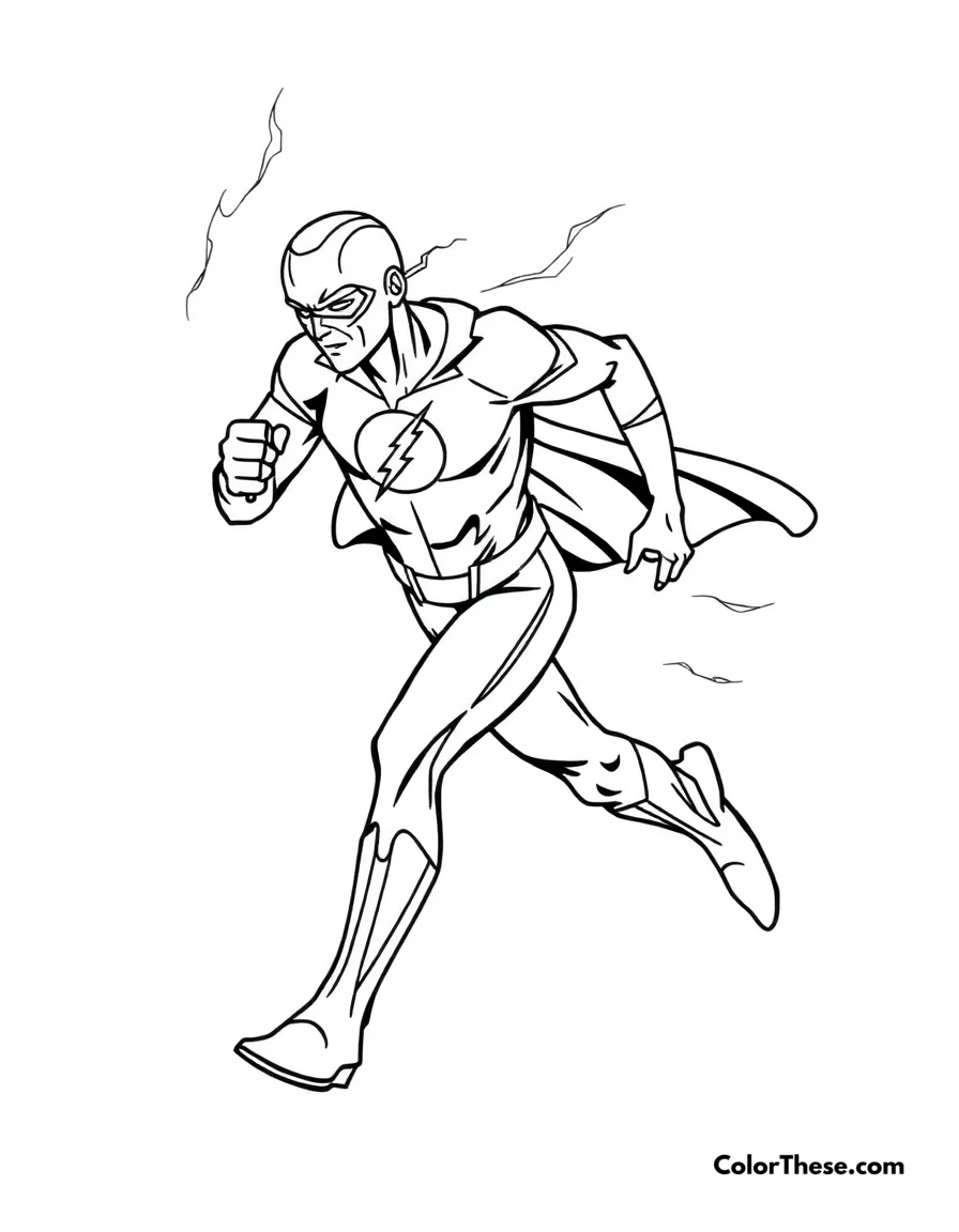 Free printable flash (dc comics) running through time coloring page for kids and adults. The Flash (DC Comics) running so fast he travels through time.