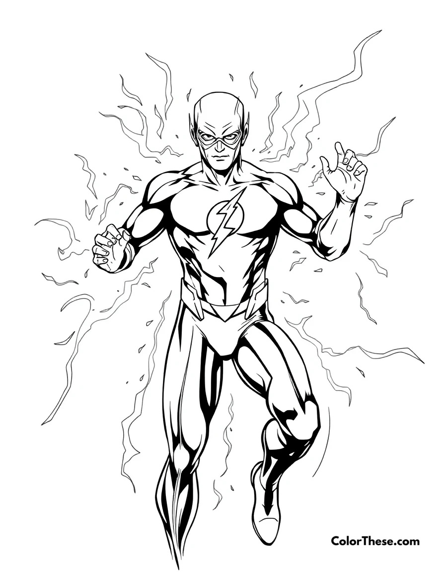 Free printable flash (dc comics) in the speed force coloring page for kids and adults. The Flash (DC Comics) surrounded by the energy of the Speed Force.