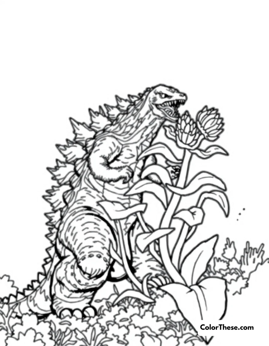 Free printable godzilla vs. biollante coloring page for kids and adults. Godzilla battling the plant-like monster, Biollante.