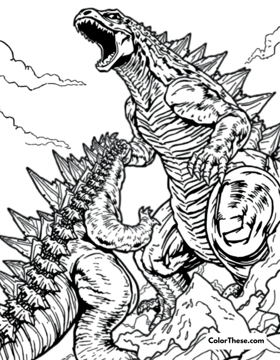 Free printable godzilla vs. destoroyah coloring page for kids and adults. Godzilla battling the monstrous Destoroyah.